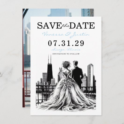 Save The Date Chicago Couple (Devant / Derrière)