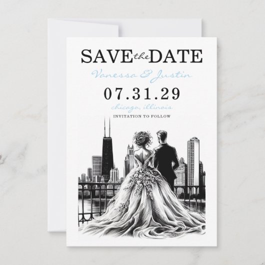 Save The Date Chicago Couple (Devant)