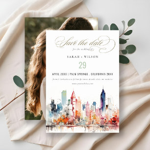 Save The Date Chicago Illinois Aquarelle Paysage Photo Mariage