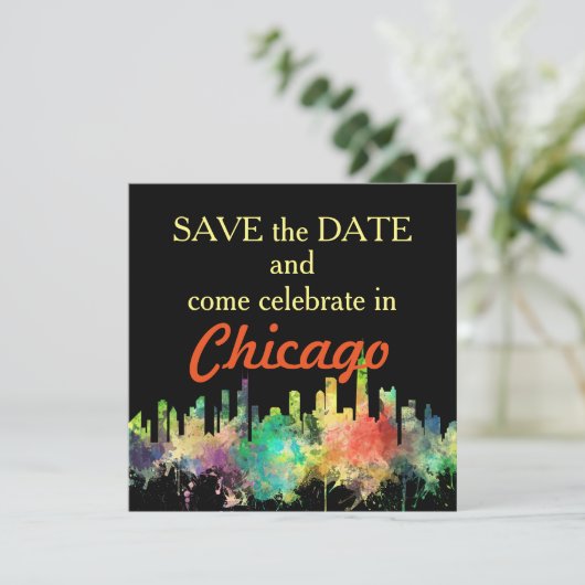 SAVE THE DATE CHICAGO, ILLINOIS SKYLINE SP - (Debout devant)