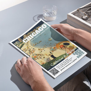 Save The Date Chicago Vintage Wedding Travel QR Code