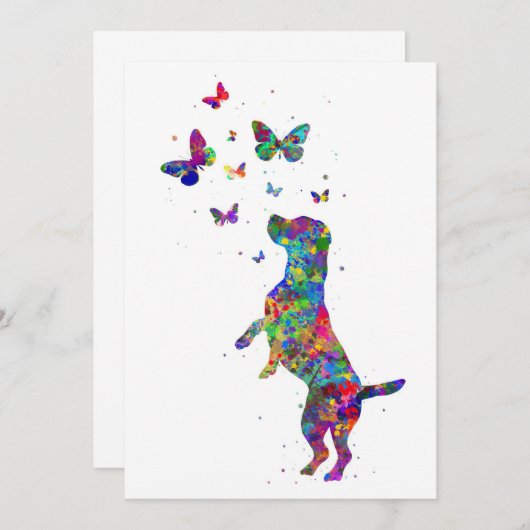 Save The Date Chien Beagle Adulte Papillon Jouer Avec Des Papill (Devant / Derrière)