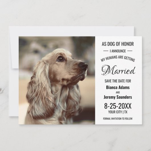 Save The Date Chien d'honneur Animal de compagnie Photo Mariage (Devant)