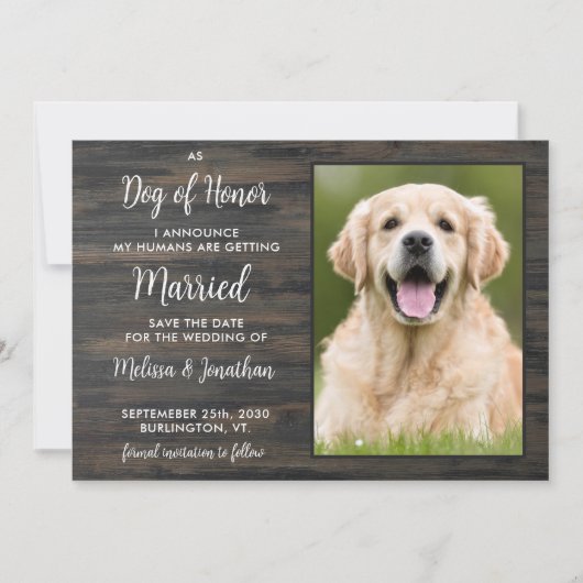 Save The Date Chien d'honneur Rustique Personnalisé Animaux de c (Devant)