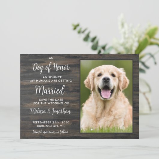 Save The Date Chien d'honneur Rustique Personnalisé Animaux de c (Debout devant)