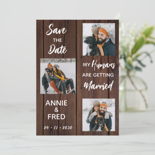 Save The Date Chien photo pour animaux de compagnie Mariage rust (Debout devant)