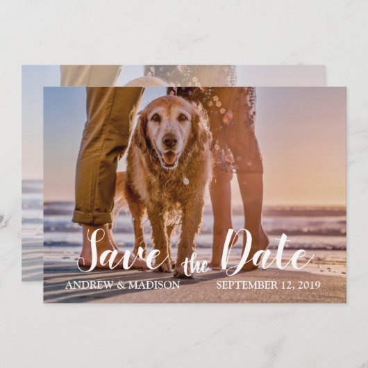Save The Date Chien sur la plage avec deux couples Enregistrer l (Devant / Derrière)