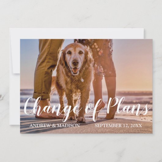Save The Date Chien sur la plage Changement de plans Mariage rep (Devant)