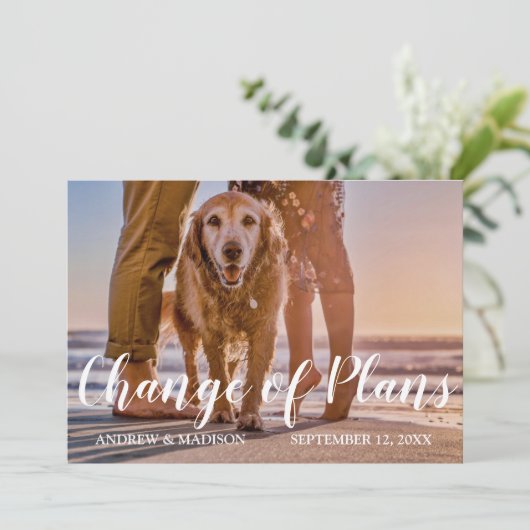Save The Date Chien sur la plage Changement de plans Mariage rep (Debout devant)