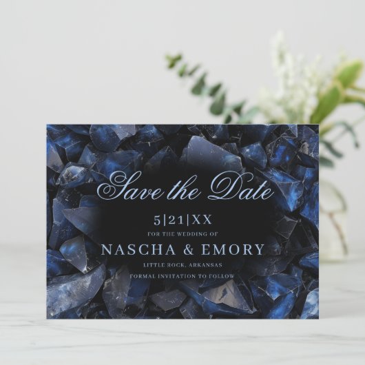 Save The Date Chiffres de sorcière bleu foncé Boho Mariage noir (Debout devant)