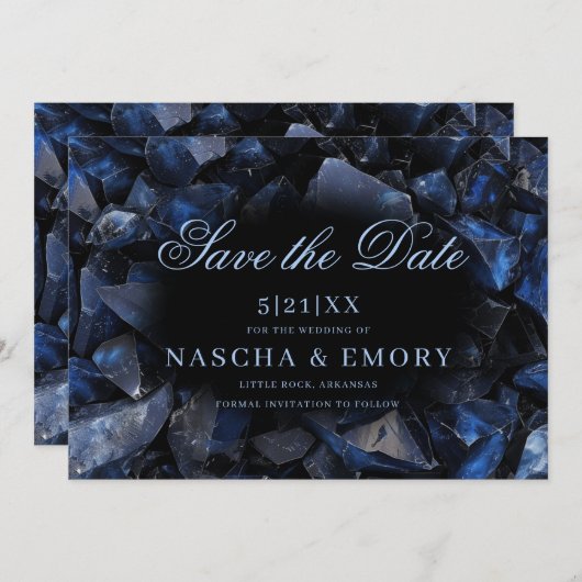 Save The Date Chiffres de sorcière bleu foncé Boho Mariage noir (Devant / Derrière)