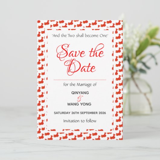 Save The Date CHINE Mariage coutumier patriotique 婚礼 (Debout devant)
