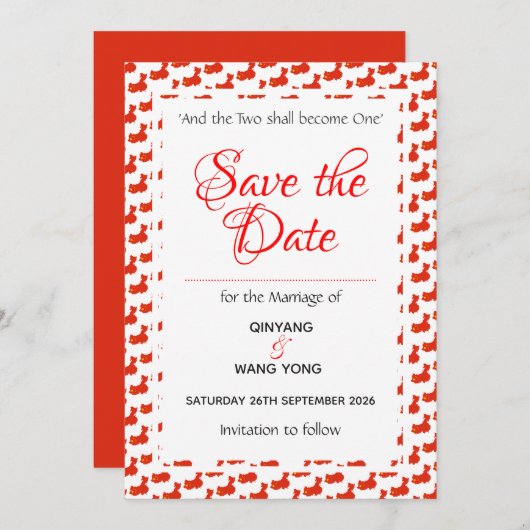 Save The Date CHINE Mariage coutumier patriotique  婚礼 (Devant / Derrière)