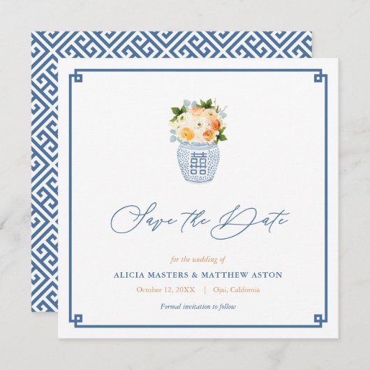Save The Date Chinoiserie classique Autumn Flowers Mariage (Devant / Derrière)