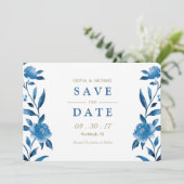 Save The Date Chinoiserie florale bleue Mariage enregistrer la d (Debout devant)
