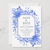 Save The Date Chinoiserie Florale de Porcelaine Bleue (Devant)