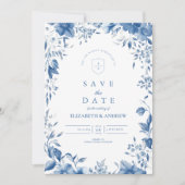 Save The Date Chinoiserie French Blue Victorian Floral Mariage (Devant)