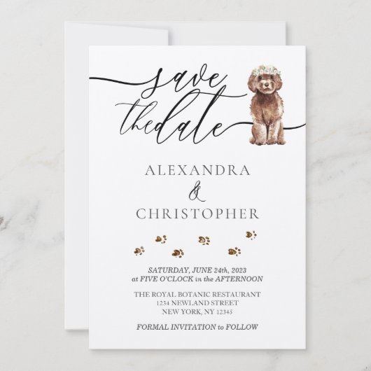 Save The Date chiot Cavapoo marron écriture calligraphique de ma (Devant)