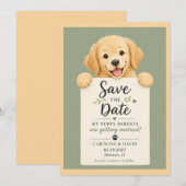 Save The Date Chiots Retriever Doré Mariage Cute (Devant / Derrière)