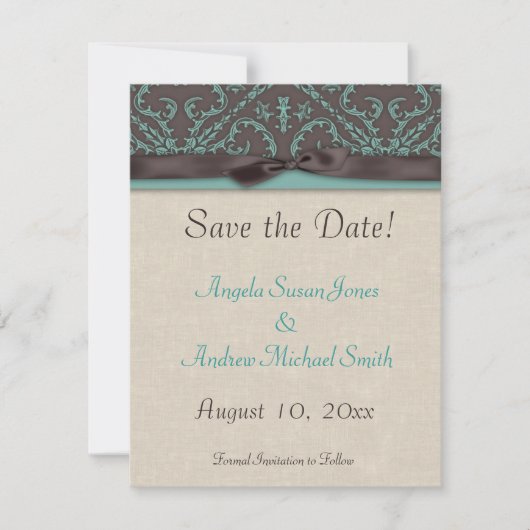 Save The Date Chocolat Brown Turquoise Enregistrer la date (Devant)