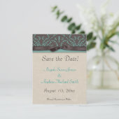 Save The Date Chocolat Brown Turquoise Enregistrer la date (Debout devant)