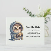 Save The Date Chouette mignonne en hiver avec café (Debout devant)