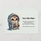Save The Date Chouette mignonne en hiver avec café (Devant / Derrière)