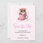 Save The Date Chouette rose mignonne à la fête de la Saint-Valen (Devant)
