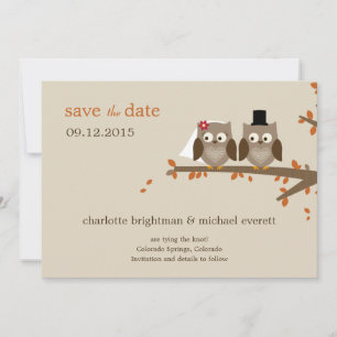 Save The Date Chouettes d'amour Sauvegarder la date - Orange