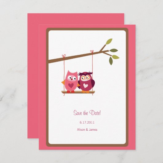 Save The Date Chouettes Inséparables mignonnes Enregistrer la da (Devant / Derrière)