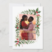 Save The Date Christmas Photo Wedding Leaves & Red Berries (Devant)
