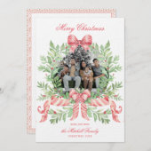 Save The Date Christmas Wreath Candy Cane Bow | Photo Card (Devant / Derrière)