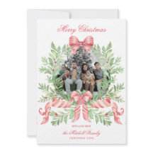 Christmas Wreath Candy Cane Bow | Photo Card