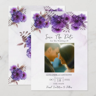 Save The Date Chrysanthème aquarelle pourpre