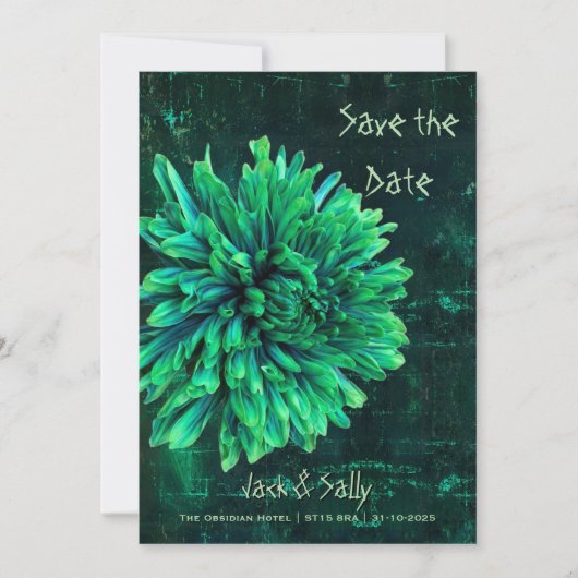 Save The Date Chrysanthème noir et vert (Devant)