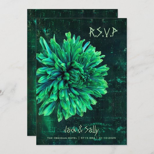 Save The Date Chrysanthème noir et vert (Devant / Derrière)