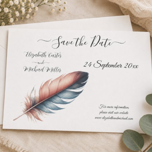 Save The Date Chuchotements de grâce Élégance plumée Minimalisme