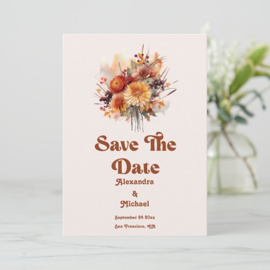 Save The Date Chute Burange Aquarelle Orange Pampas Grass Mariag (Debout devant)