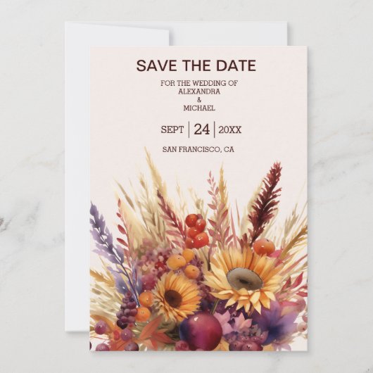Save The Date Chute Burange Aquarelle Orange Pampas Grass Mariag (Devant)