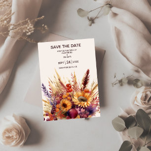 Save The Date Chute Burange Aquarelle Orange Pampas Grass Mariag
