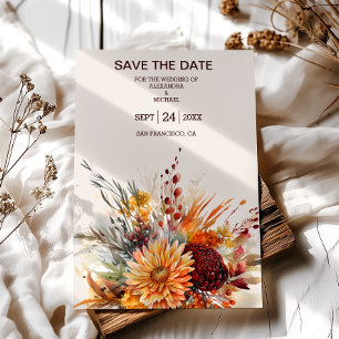 Save The Date Chute Burange Aquarelle Orange Pampas Grass Mariag