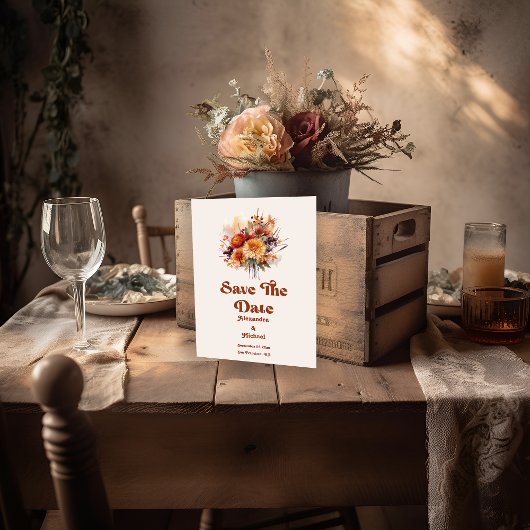 Save The Date Chute Burange Aquarelle Orange Pampas Grass Mariag