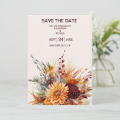 Save The Date Chute Burange Aquarelle Orange Pampas Grass Mariag (Debout devant)