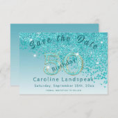 Save The Date Chute de la Parties scintillant bleue Turquoise po (Devant / Derrière)