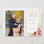 Save The Date Chute dorée Terracotta Floral (Devant)