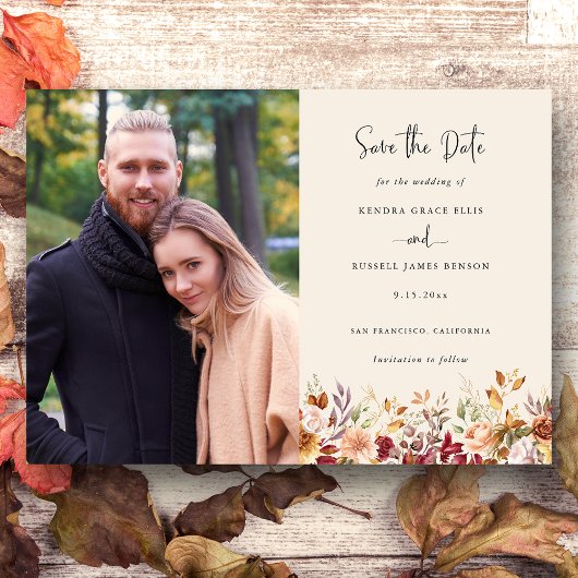 Save The Date Chute dorée Terracotta Floral