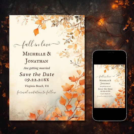 Save The Date Chute en amour Belle automne Feuilles Mariage de a