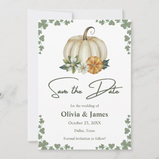 Save The Date Chute en amour Citrouille Sage Green Photo Mariage (Devant)