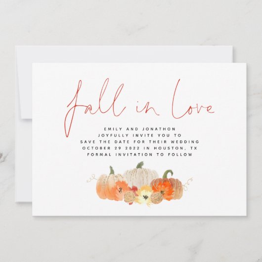 Save The Date Chute en amour Glittery Citrouille QR Code Mariage (Devant)