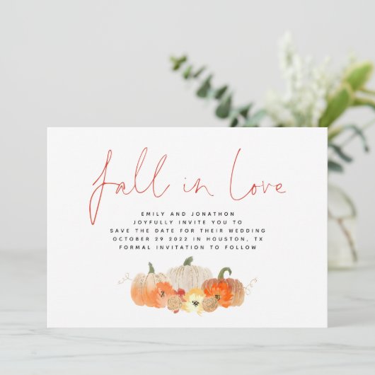 Save The Date Chute en amour Glittery Citrouille QR Code Mariage (Debout devant)